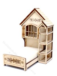 (image for) As-Is Miniature Unfinished Treehouse Bed for Dollhouses