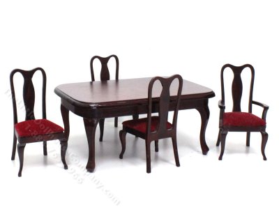 (image for) Miniature 5 Piece Mahogany Dining Set for Dollhouses