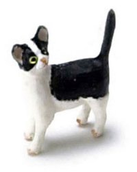 (image for) Miniature Black and White Standing Kitten for Dollhouses