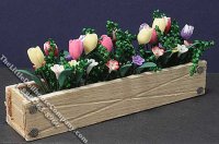 (image for) Miniature Spring Flowers in Wooden Window Box for Dollhouses