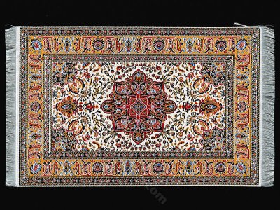 (image for) Dollhouse Scale Model Turkish Carpet - Red, Cream, and Taupe