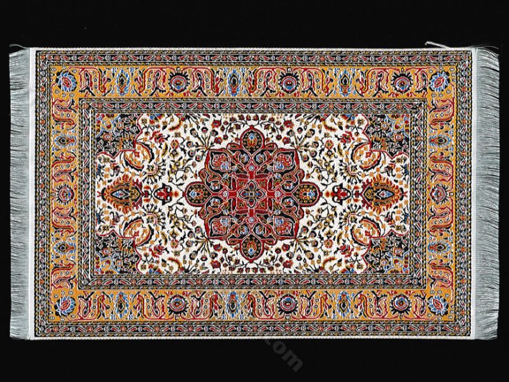 (image for) Dollhouse Scale Model Turkish Carpet - Red, Cream, and Taupe