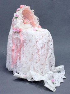 (image for) Miniature White & Pink Bassinet by Serena Johnson for Dollhouses