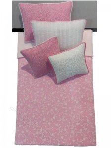 (image for) Miniature Single Pink Vine Bedding Set with White Accents