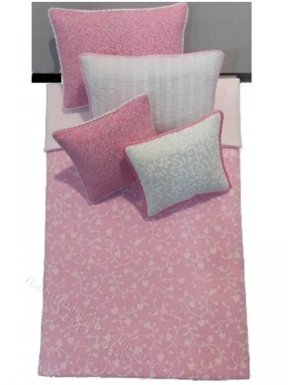 (image for) Miniature Single Pink Vine Bedding Set with White Accents