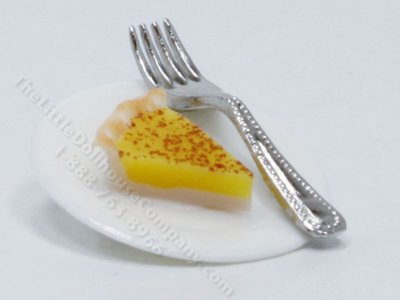 (image for) Miniature Custard Pie Slice on White Ceramic Plate with Fork