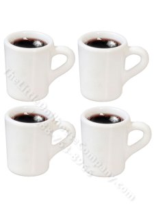(image for) Miniature Set of 4 Small White Mugs with Coffee