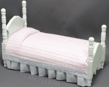 (image for) Miniature White Twin Bed with Pink Waffle Bedding by Janet