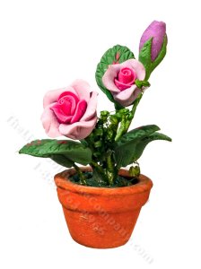 (image for) Miniature Violet and Pink Roses in a Pot for Dollhouses
