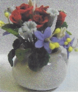 (image for) Multi-Coloured Flower Arrangement in a White Carn (1-3/8")