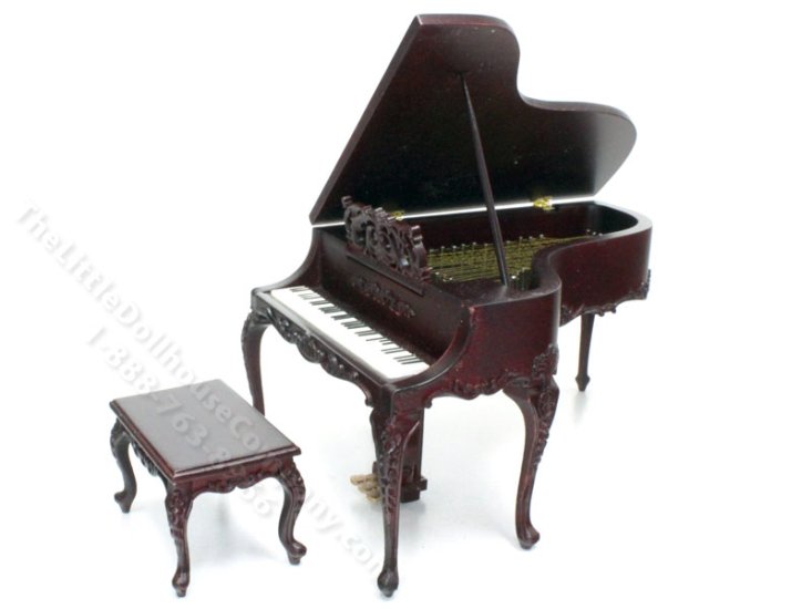 (image for) Miniature Mahogany Five Leg Grand Piano for Dollhouses