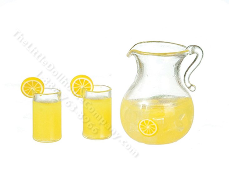 (image for) Miniature Pitcher of Lemonade with Two Glasses for Dollhouses