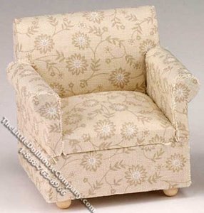 (image for) Miniature Beige Floral Pattern Chair for Dollhouses