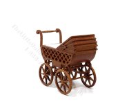 (image for) Miniature Walnut Baby Carriage for Dollhouses