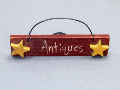 (image for) Miniature Red 'Antiques' Shop Sign for Dollhouses