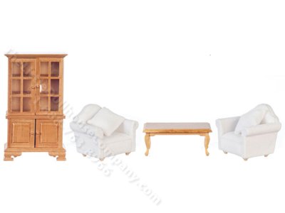 (image for) Miniature 4 Piece Walnut Living Room Set for Dollhouses