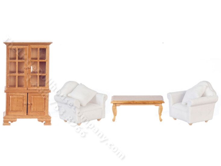 (image for) Miniature 4 Piece Walnut Living Room Set for Dollhouses