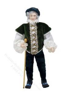(image for) Miniature Handcrafted Vintage Tudor Nobleman Doll with Staff