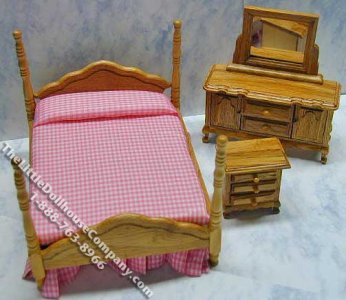 (image for) Miniature True Oak Bedroom Set for Dollhouses