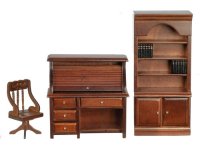 (image for) Miniature Walnut Study Set For Dollhouses