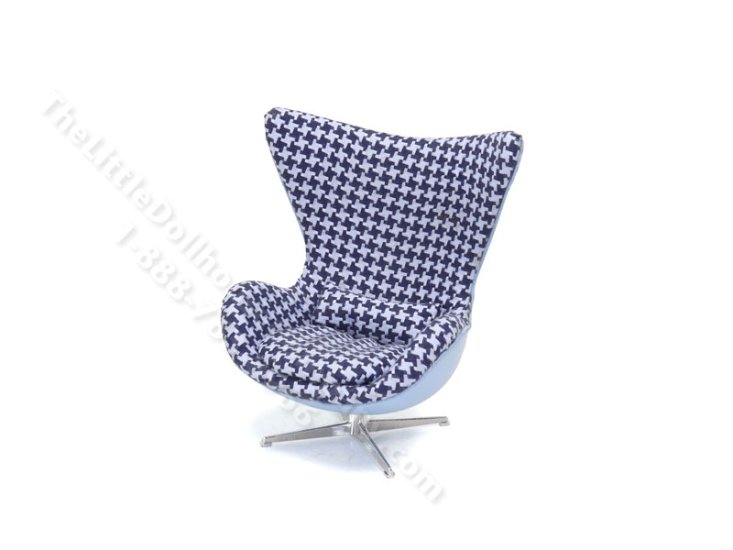 (image for) Miniature Blue Houndstooth Egg Chair by PRD Miniatures