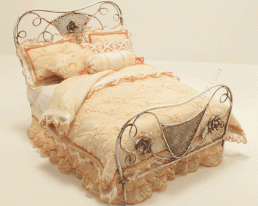 (image for) Miniature Metal Bed with Handmade Bedding by Judith Blondell