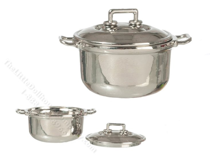 (image for) Miniature Silver Pot with Lid For Dollhouses