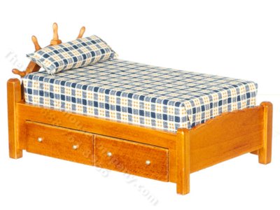 (image for) Miniature Captain's Bed for Dollhouses, Walnut