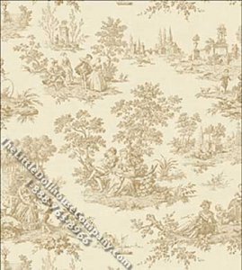 (image for) Beige Evelyn Toile Pattern Miniature Wallpaper for Dollhouses