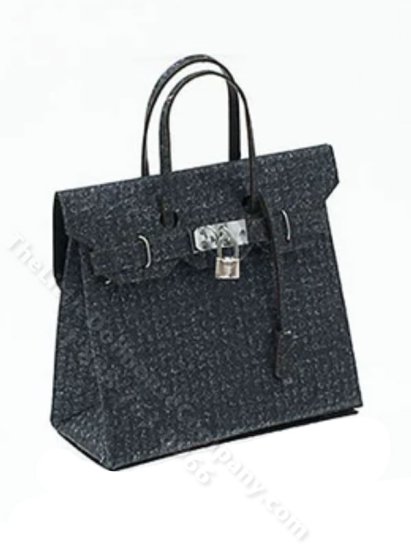 (image for) Miniature Black Handbag w/Metal Feet & Lock for Dollhouses