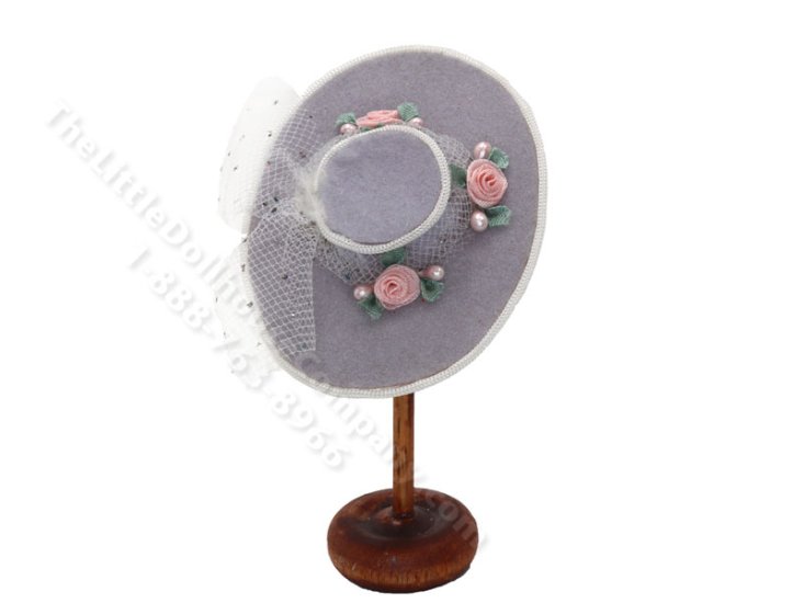 (image for) Vintage Miniature Grey Lady's Wide Brimmed Hat for Dollhouses