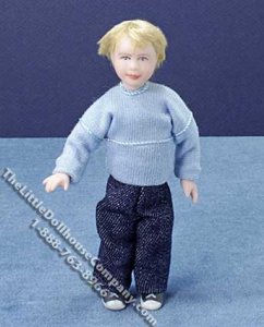 (image for) Miniature Blonde Child in Blue Sweater by Cindy's Dolls