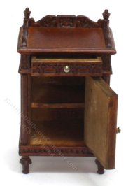 (image for) Miniature Walnut Engraved Night Stand with Drawer and Cupboard
