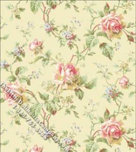 (image for) Dollhouse Scale Model Wallpaper Emma Rose on Yellow Pattern