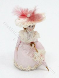 (image for) Miniature Porcelain Victorian Woman Doll w/ Pink Dress & Parasol