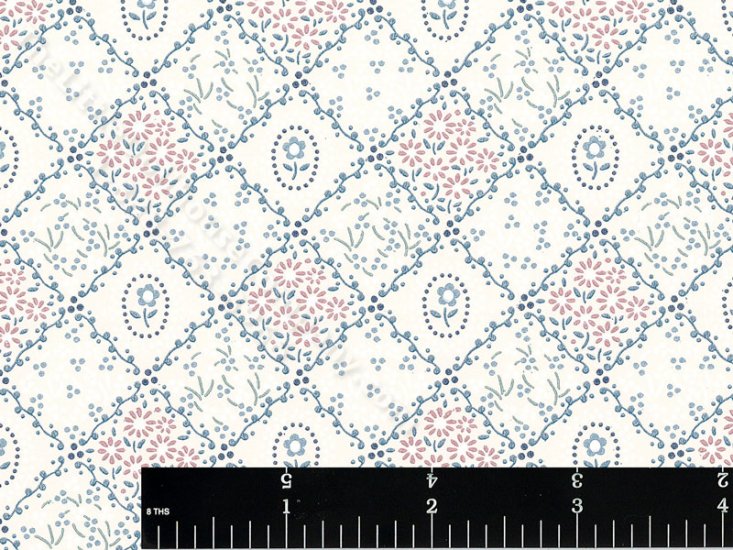 (image for) Floral Lattice Pattern Miniature Wallpaper for Dollhouses - Blue