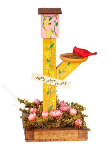 (image for) Miniature Pink Floral Bird House for Dollhouses