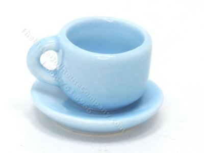 (image for) Miniature Playscale Ceramic Blue Tea Cup and Saucer
