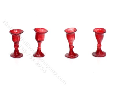 (image for) Set of 4 Miniature Red Colored Wine Glasses for Dollhouses