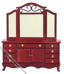 (image for) Miniature Mahogany Dresser with Mirror for Dollhouses