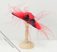 (image for) Miniature Red Ladies Hat w/Flower & Black Bow for Dollhouses