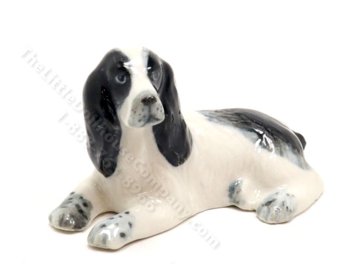 (image for) Miniature Porcelain Spaniel Dog Figurine for Dollhouses