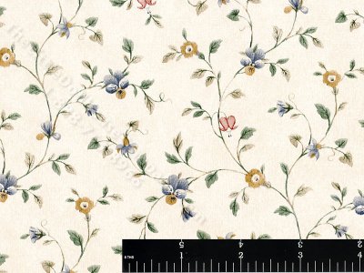 (image for) Blue Pansies on Cream Miniature Wallpaper for Dollhouses