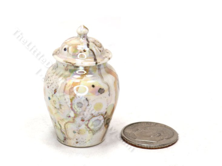 (image for) As Is Vintage Miniature Crystalline Glazed Jar with Lid for Dollhouses