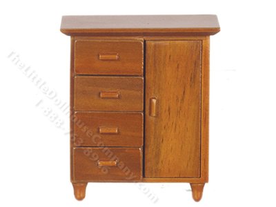 (image for) Miniature 4-Drawer Chest with Cupboard For Dollhouses, Walnut