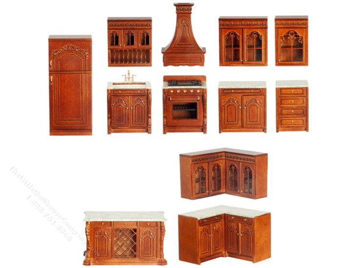 (image for) Dollhouse Miniature 12pc Deluxe Kitchen Set - Walnut