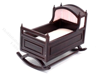 (image for) Miniature Mahogany Cradle with Curtains for Dollhouses