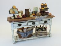 (image for) Miniature Long Sideboard with Cheese and Bread for Dollhouses