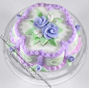 (image for) Dollhouse Scale Model Purple Flower Cake on Glass Plate