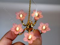 (image for) Miniature LED Pink Tulip 5-Arm Chandelier with Wand for Dollhouse